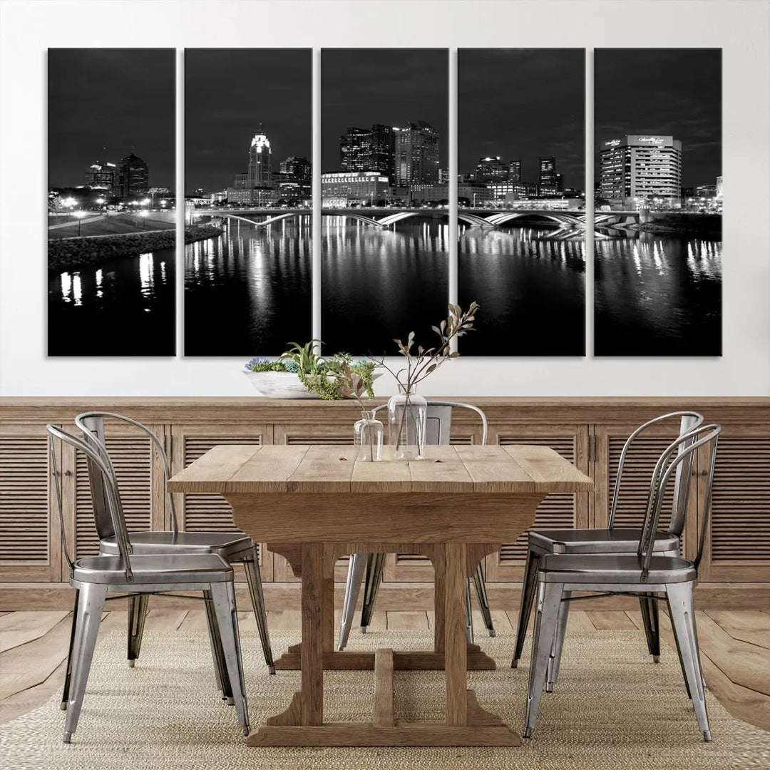 Black and White Columbus Cityscape Canvas Print Large Skyline Wall Art