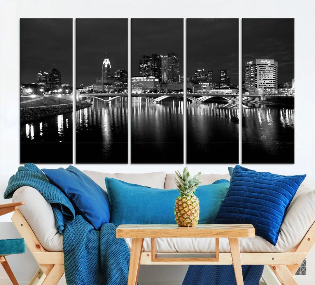 Black and White Columbus Cityscape Canvas Print Large Skyline Wall Art