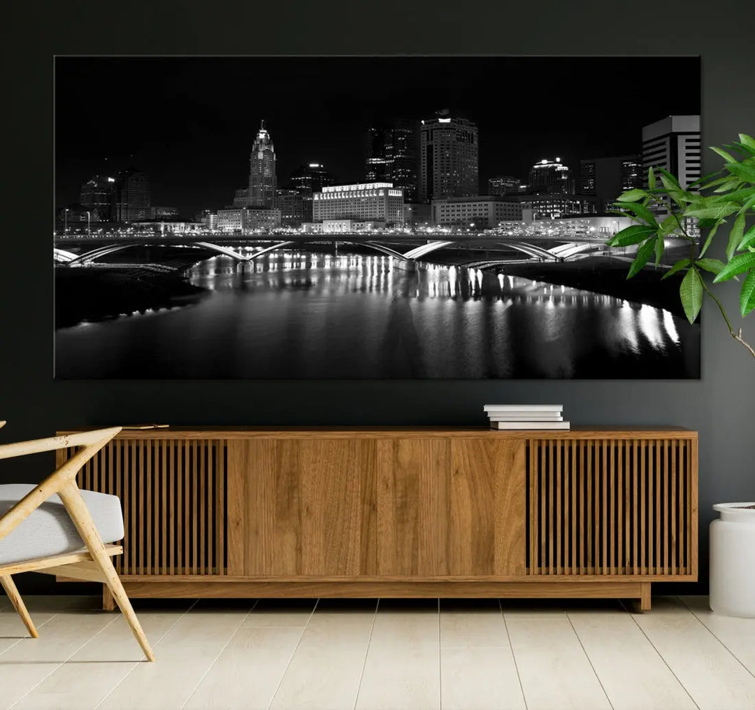 Black and White Columbus Skyline Canvas Art Print Modern Cityscape Wall Art