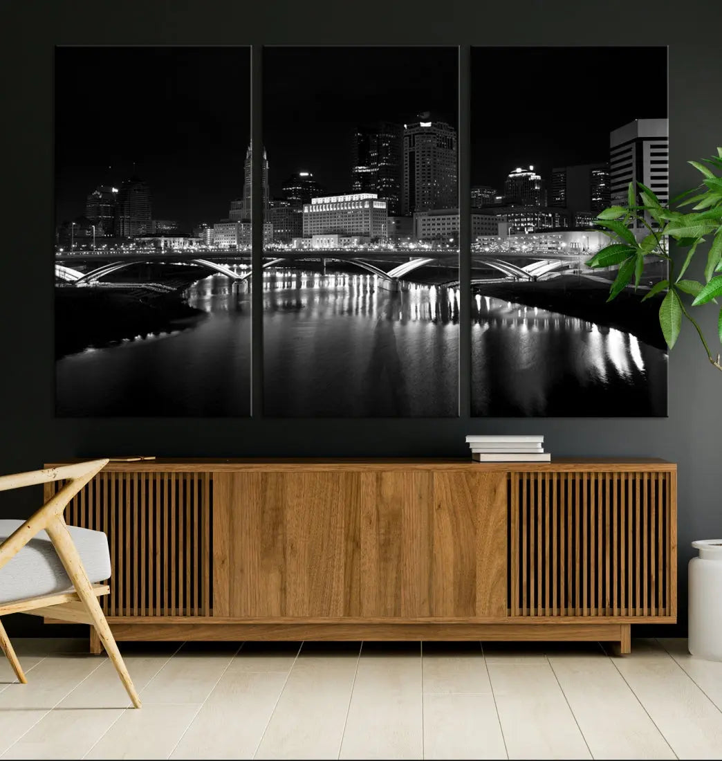 Black and White Columbus Skyline Canvas Art Print Modern Cityscape Wall Art