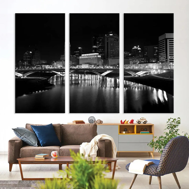 Black and White Columbus Skyline Canvas Art Print Modern Cityscape Wall Art