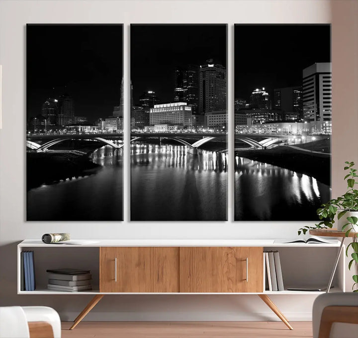 Black and White Columbus Skyline Canvas Art Print Modern Cityscape Wall Art