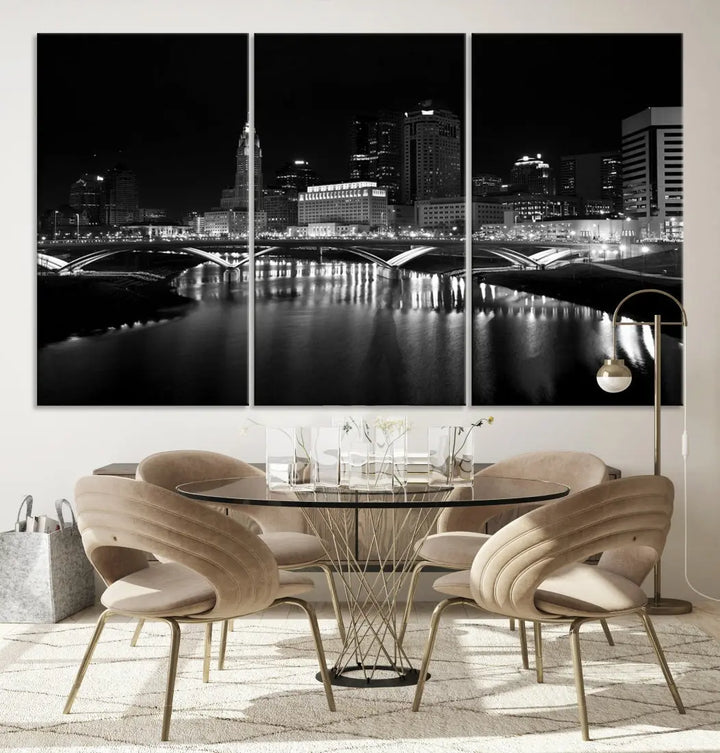 Black and White Columbus Skyline Canvas Art Print Modern Cityscape Wall Art