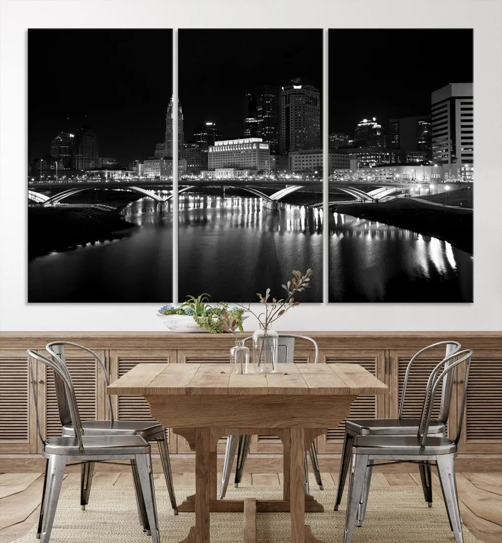 Black and White Columbus Skyline Canvas Art Print Modern Cityscape Wall Art