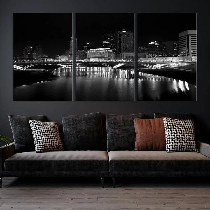 Black and White Columbus Skyline Canvas Art Print Modern Cityscape Wall Art