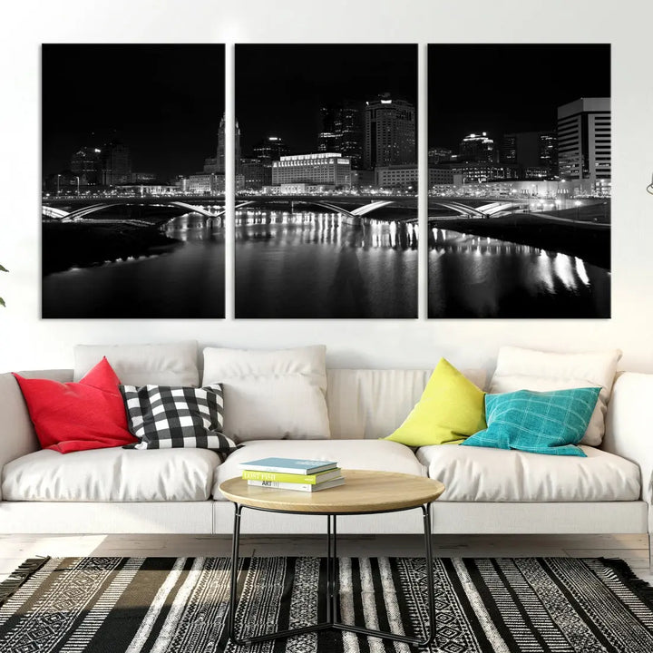 Black and White Columbus Skyline Canvas Art Print Modern Cityscape Wall Art