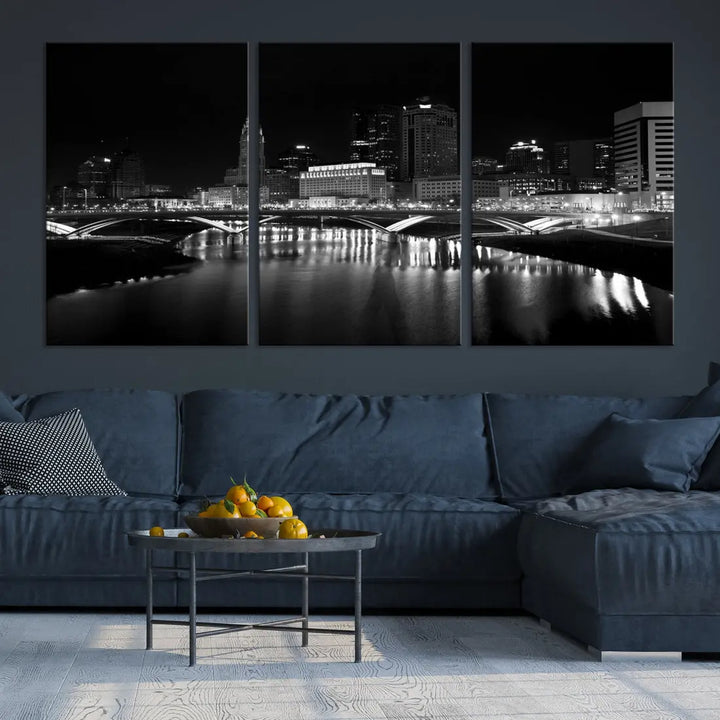 Black and White Columbus Skyline Canvas Art Print Modern Cityscape Wall Art