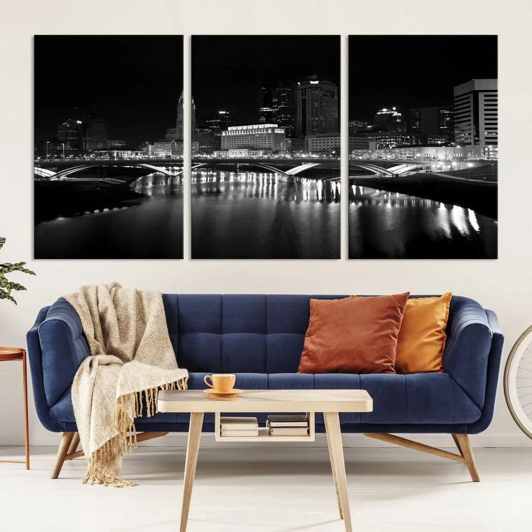 Black and White Columbus Skyline Canvas Art Print Modern Cityscape Wall Art