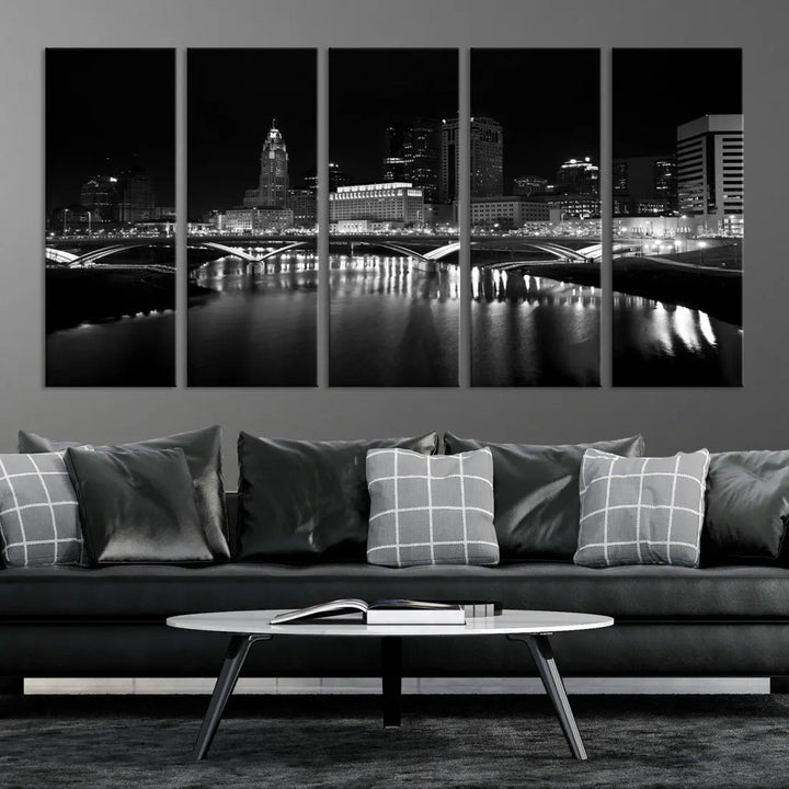 Black and White Columbus Skyline Canvas Art Print Modern Cityscape Wall Art