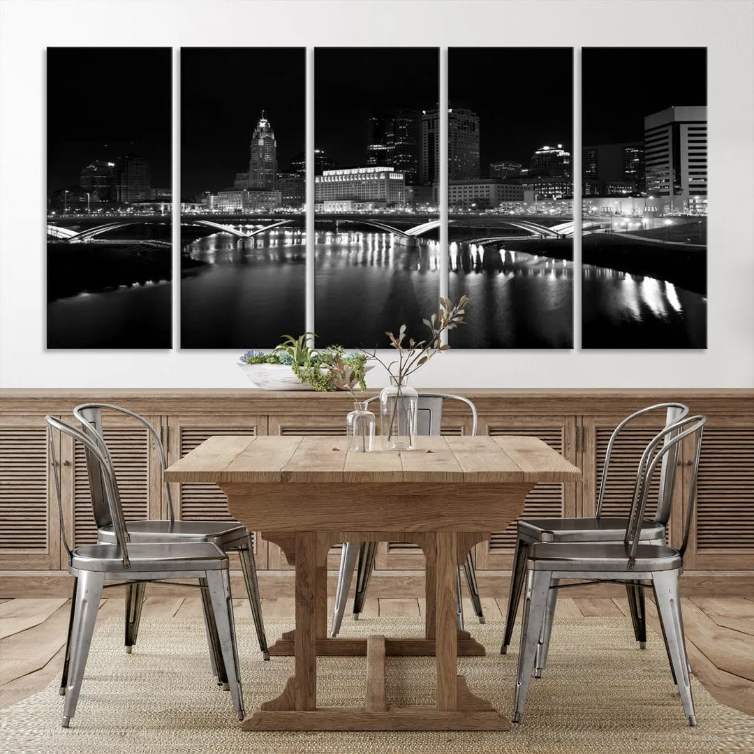 Black and White Columbus Skyline Canvas Art Print Modern Cityscape Wall Art