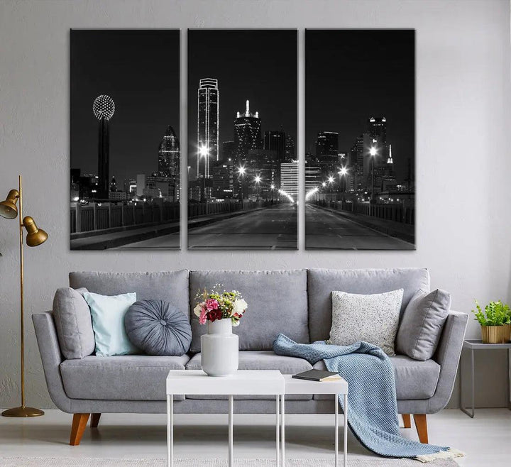 Black and White Dallas City Picture Printed on Original Canvas Wall Art Print