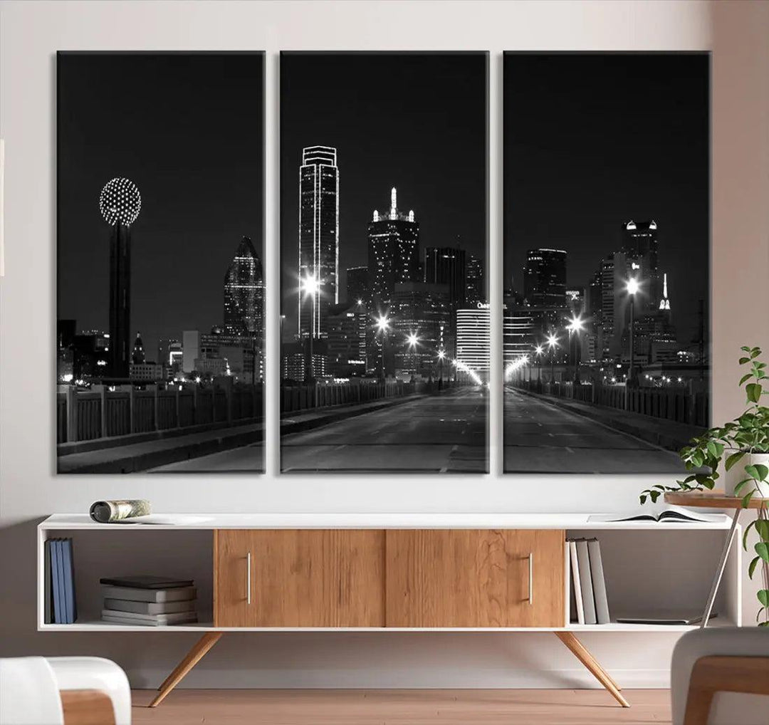 Black and White Dallas City Picture Printed on Original Canvas Wall Art Print