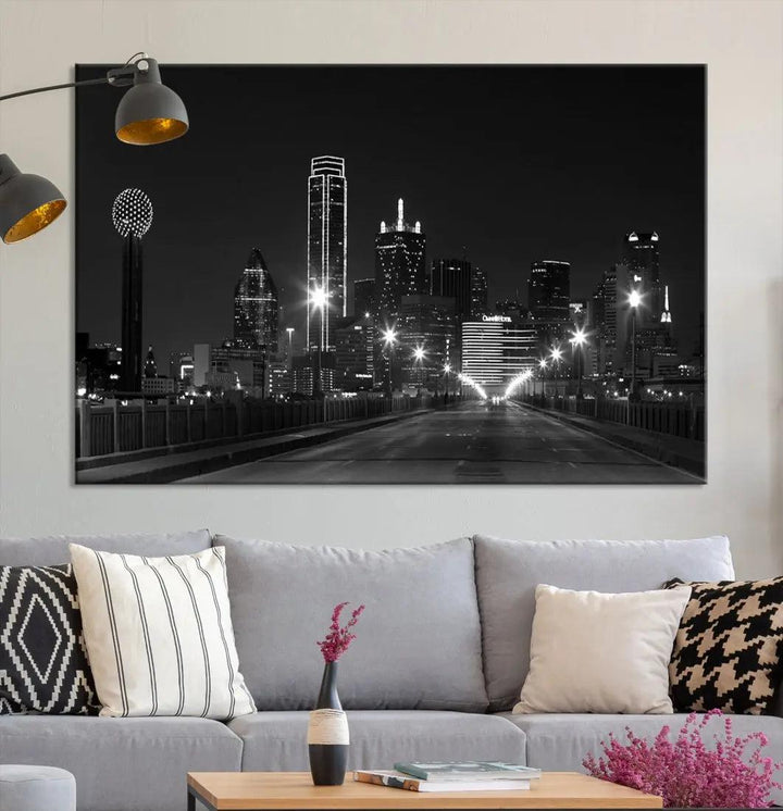 Black and White Dallas City Picture Printed on Original Canvas Wall Art Print