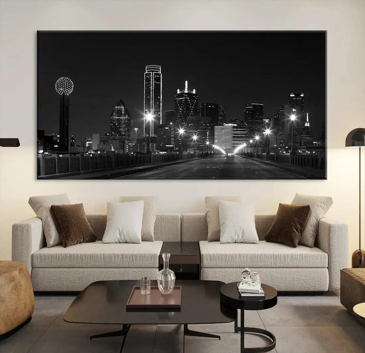 Black and White Dallas City Picture Printed on Original Canvas Wall Art Print