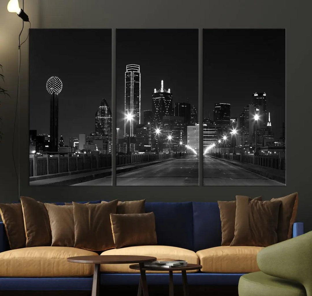 Black and White Dallas City Picture Printed on Original Canvas Wall Art Print