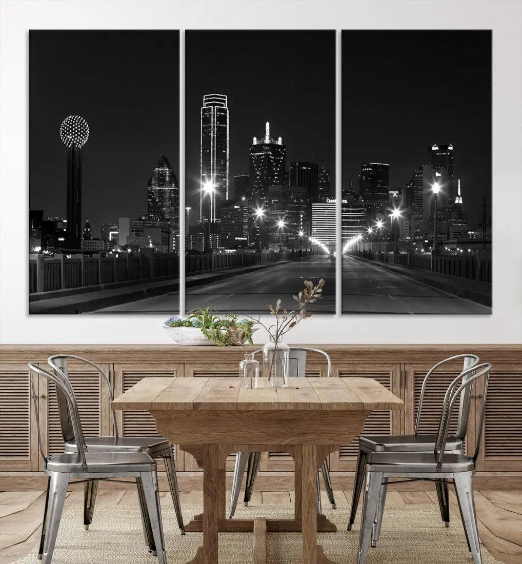 Black and White Dallas City Picture Printed on Original Canvas Wall Art Print