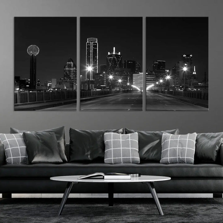 Black and White Dallas City Picture Printed on Original Canvas Wall Art Print