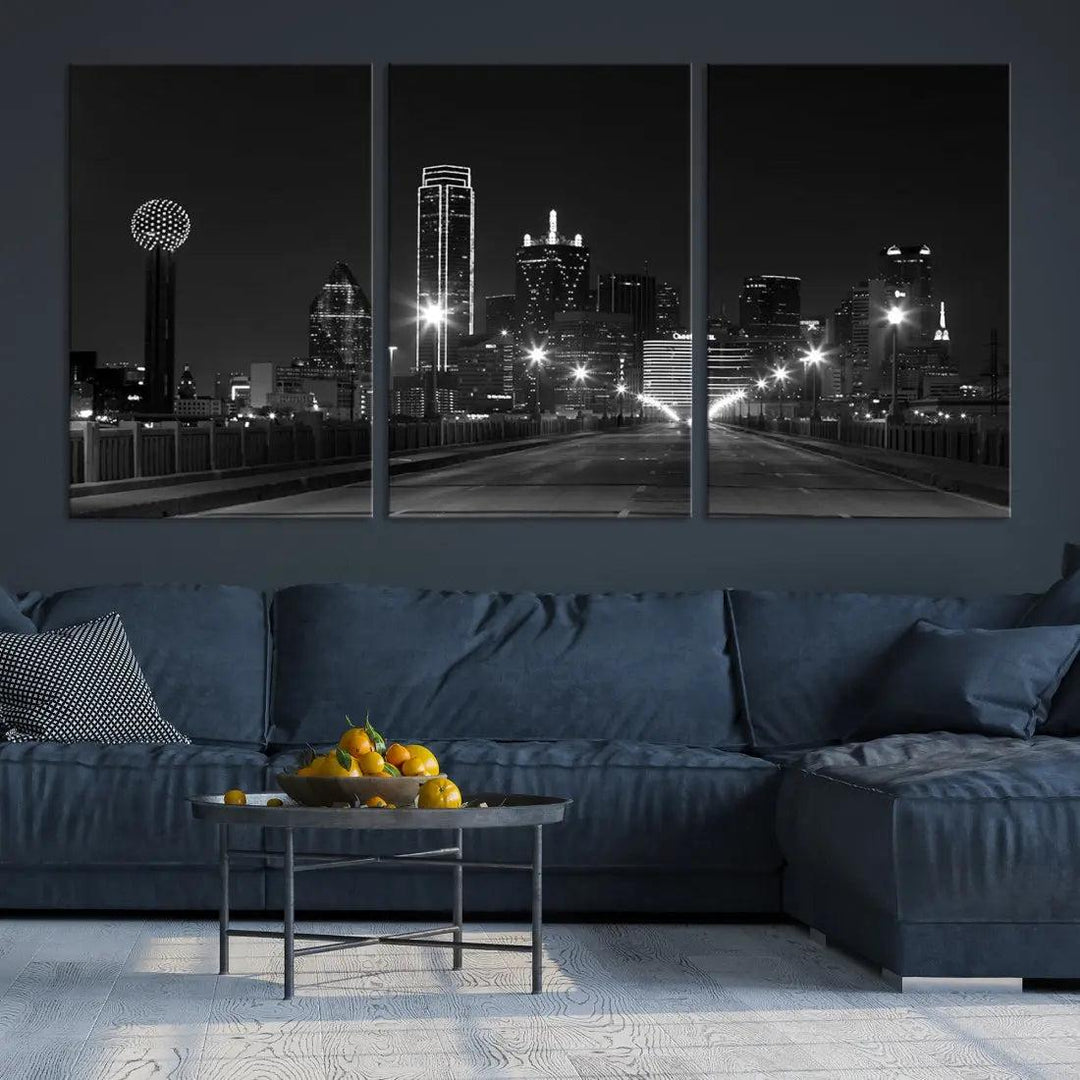 Black and White Dallas City Picture Printed on Original Canvas Wall Art Print