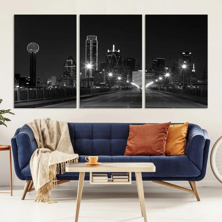 Black and White Dallas City Picture Printed on Original Canvas Wall Art Print