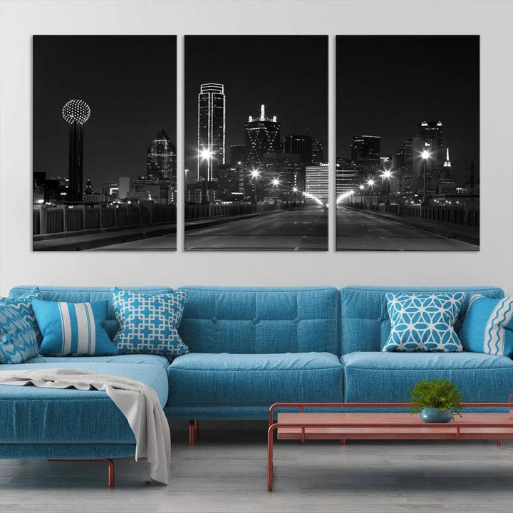 Black and White Dallas City Picture Printed on Original Canvas Wall Art Print