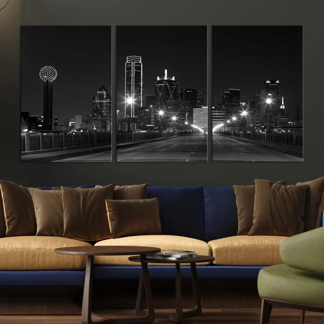 Black and White Dallas City Picture Printed on Original Canvas Wall Art Print