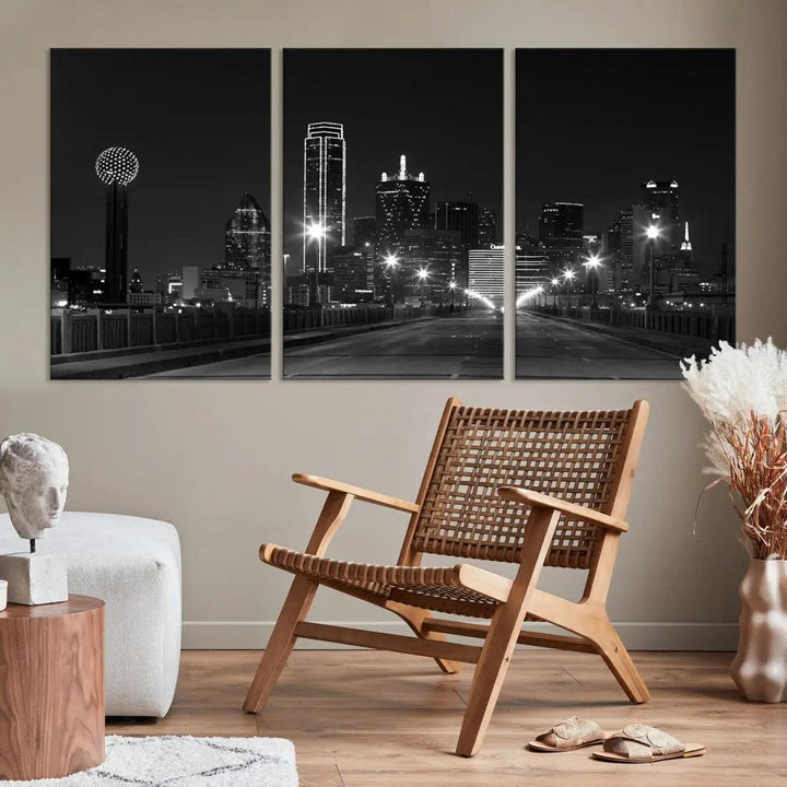 Black and White Dallas City Picture Printed on Original Canvas Wall Art Print