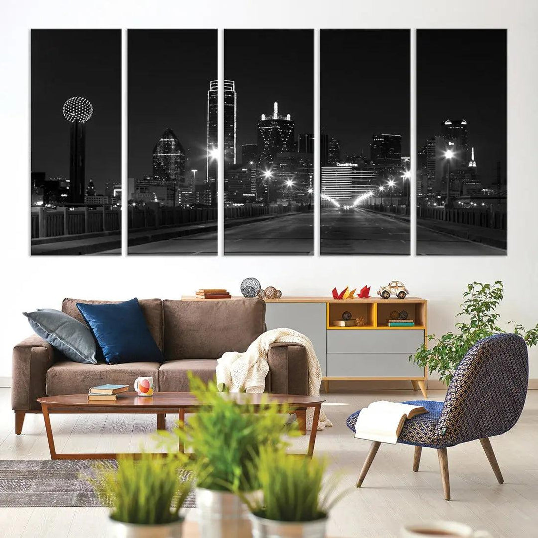 Black and White Dallas City Picture Printed on Original Canvas Wall Art Print