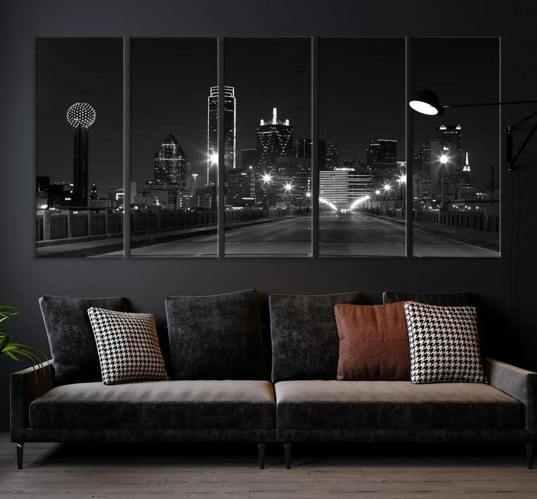 Black and White Dallas City Picture Printed on Original Canvas Wall Art Print