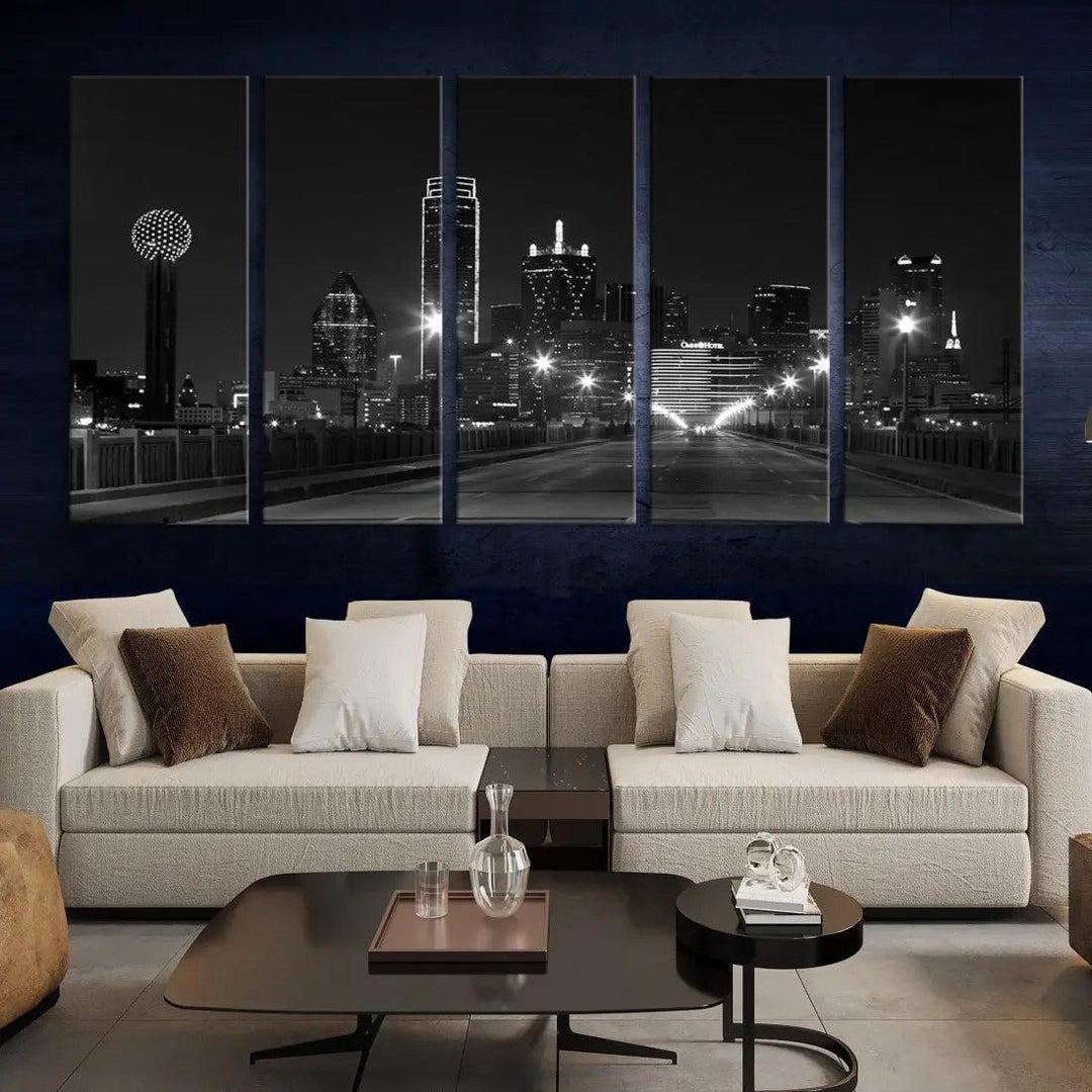 Black and White Dallas City Picture Printed on Original Canvas Wall Art Print