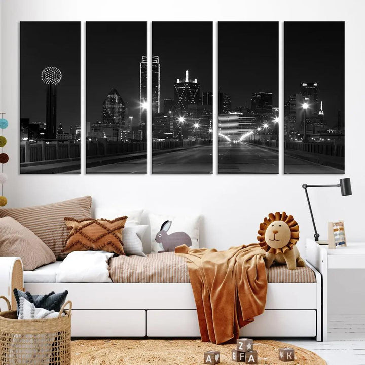 Black and White Dallas City Picture Printed on Original Canvas Wall Art Print