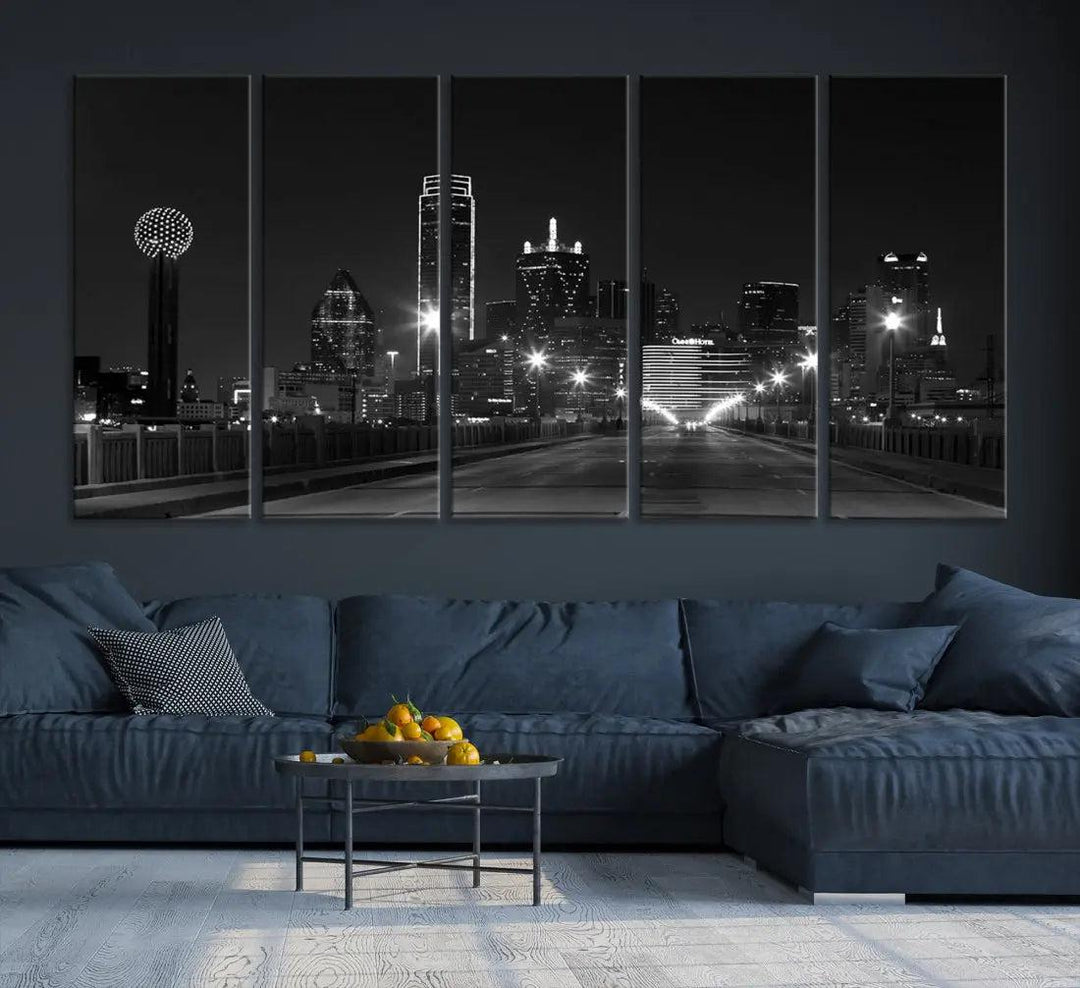 Black and White Dallas City Picture Printed on Original Canvas Wall Art Print