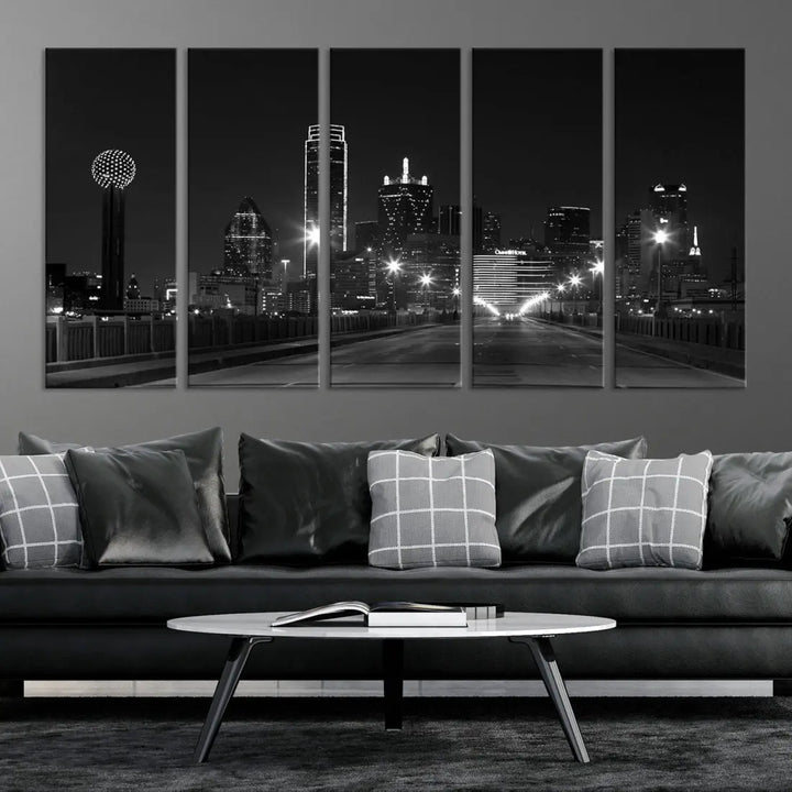 Black and White Dallas City Picture Printed on Original Canvas Wall Art Print