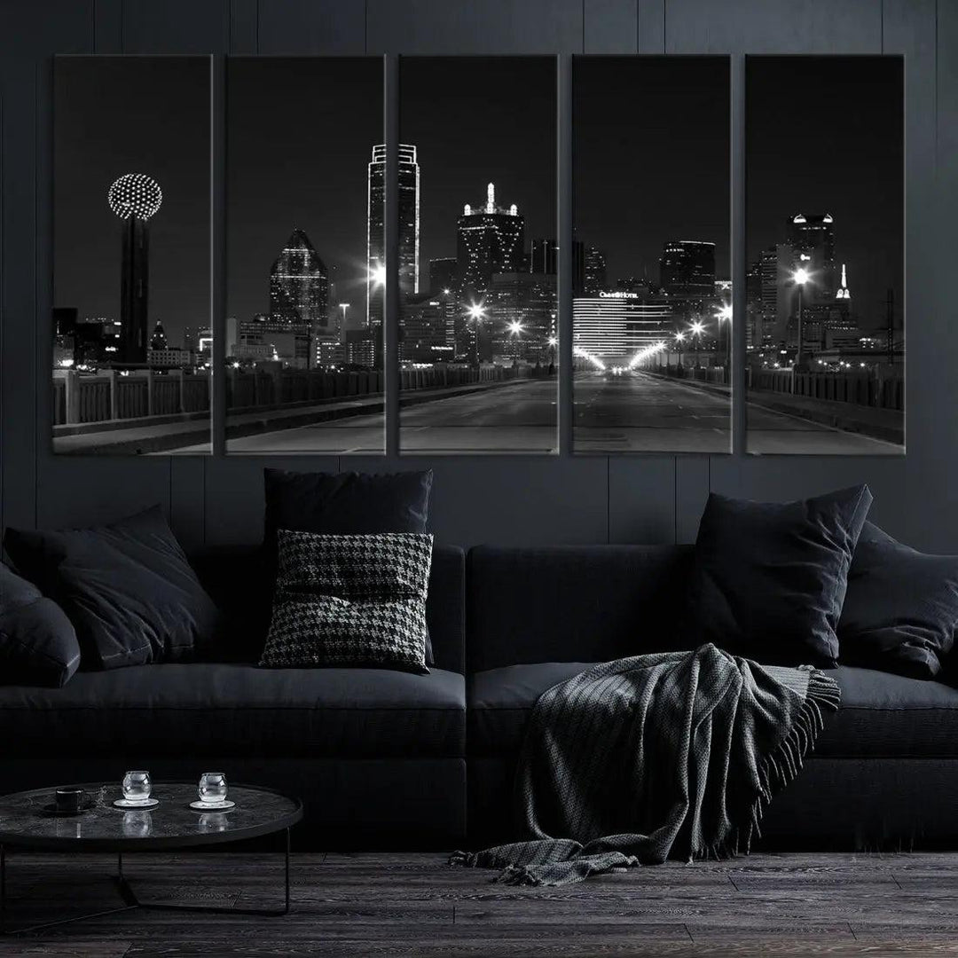 Black and White Dallas City Picture Printed on Original Canvas Wall Art Print