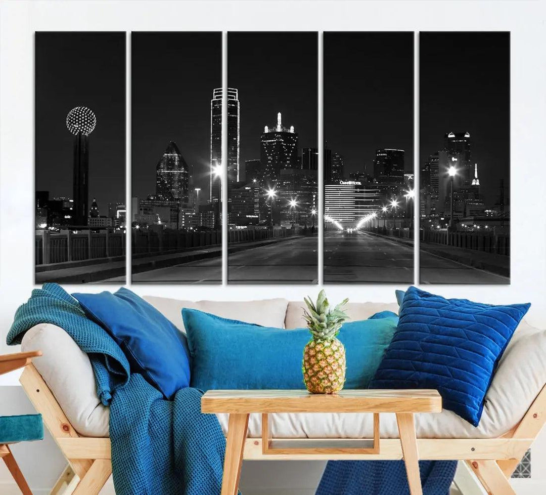 Black and White Dallas City Picture Printed on Original Canvas Wall Art Print