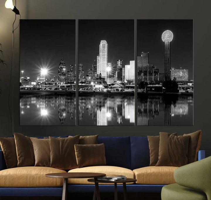 Black and White Dallas Skyline Canvas Art Print Cityscape Art Framed