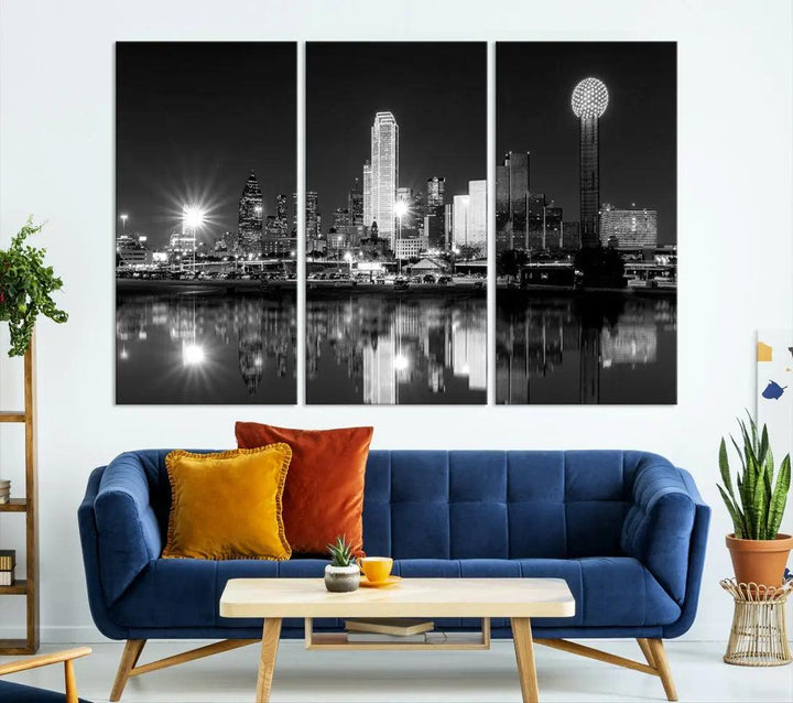 Black and White Dallas Skyline Canvas Art Print Cityscape Art Framed