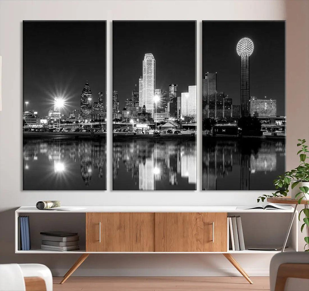 Black and White Dallas Skyline Canvas Art Print Cityscape Art Framed