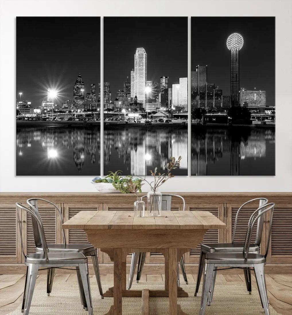 Black and White Dallas Skyline Canvas Art Print Cityscape Art Framed