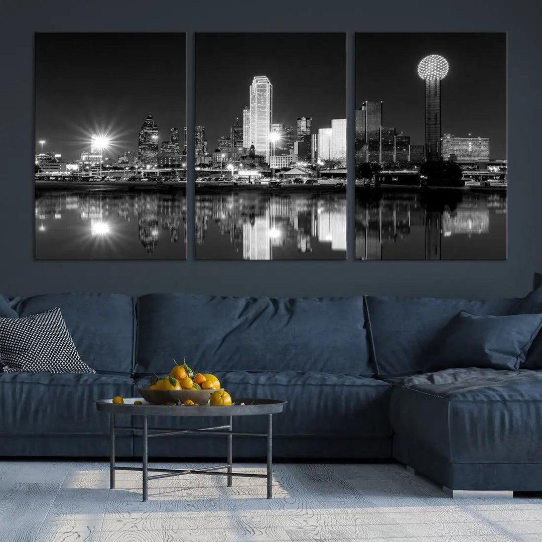 Black and White Dallas Skyline Canvas Art Print Cityscape Art Framed