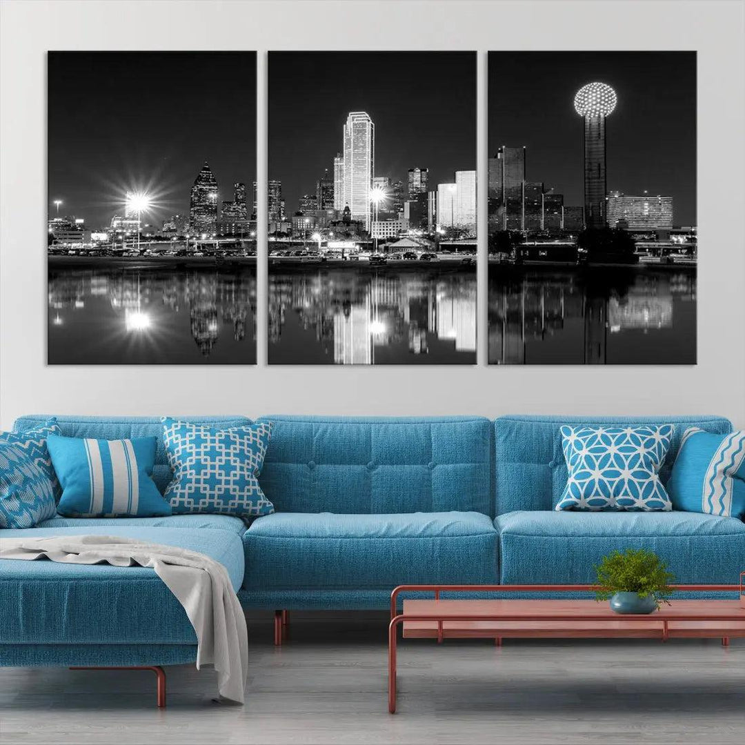 Black and White Dallas Skyline Canvas Art Print Cityscape Art Framed