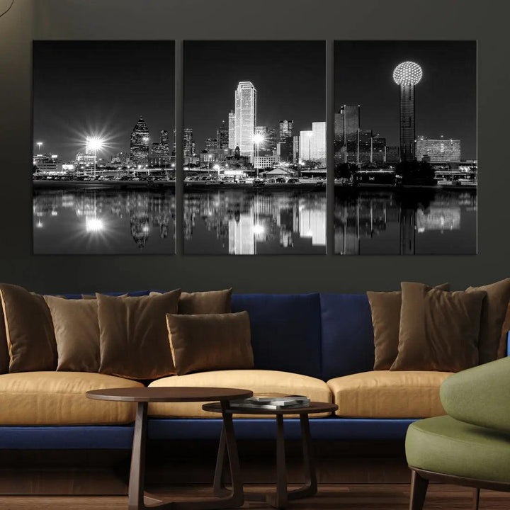 Black and White Dallas Skyline Canvas Art Print Cityscape Art Framed