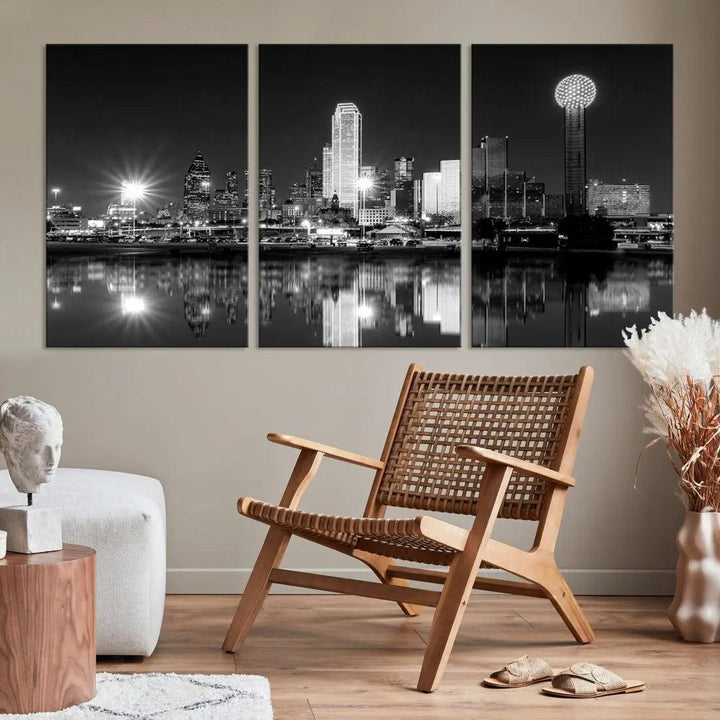 Black and White Dallas Skyline Canvas Art Print Cityscape Art Framed