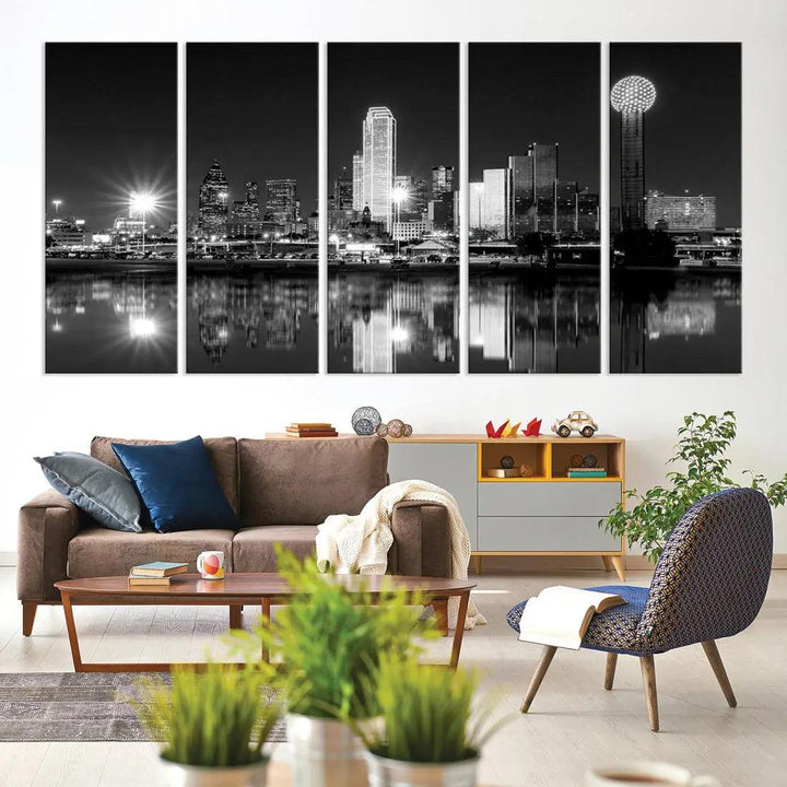 Black and White Dallas Skyline Canvas Art Print Cityscape Art Framed