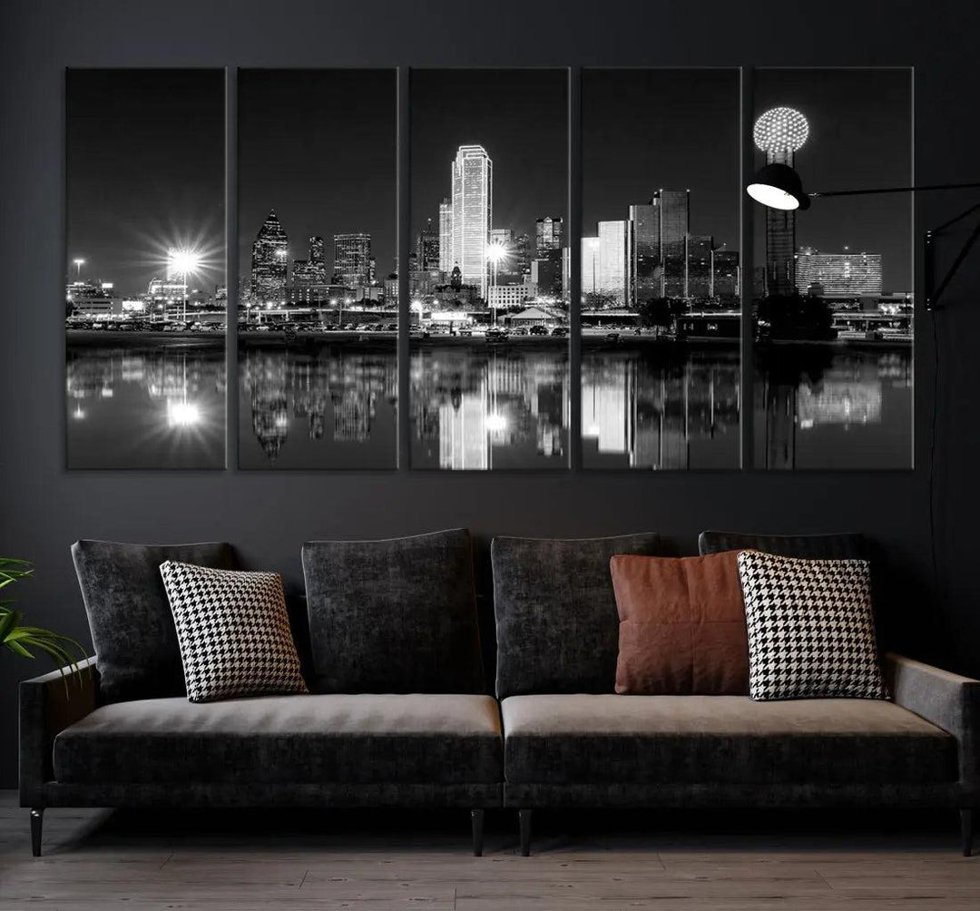 Black and White Dallas Skyline Canvas Art Print Cityscape Art Framed