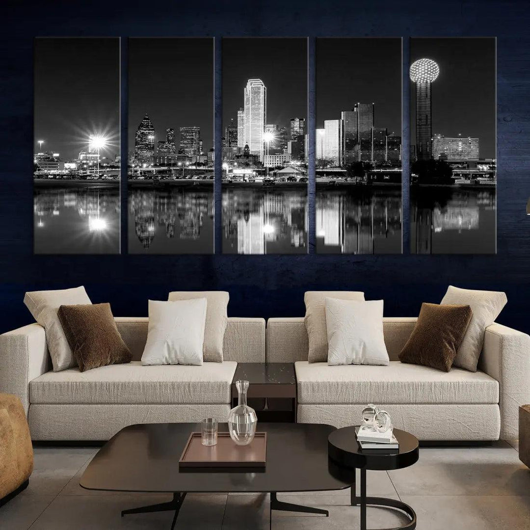 Black and White Dallas Skyline Canvas Art Print Cityscape Art Framed