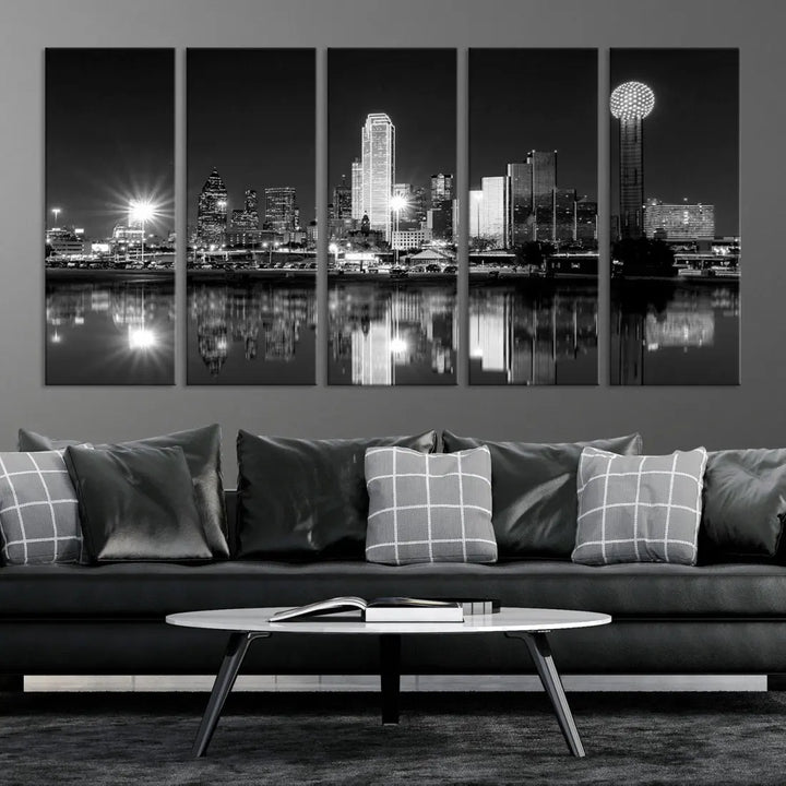 Black and White Dallas Skyline Canvas Art Print Cityscape Art Framed