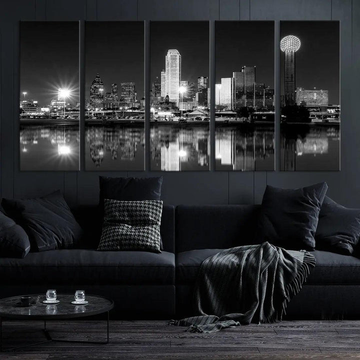 Black and White Dallas Skyline Canvas Art Print Cityscape Art Framed