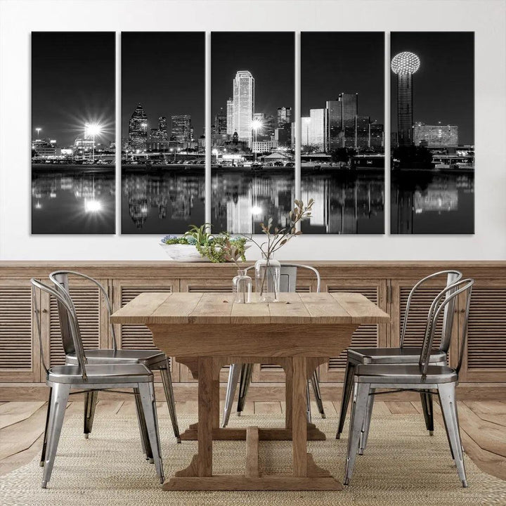 Black and White Dallas Skyline Canvas Art Print Cityscape Art Framed