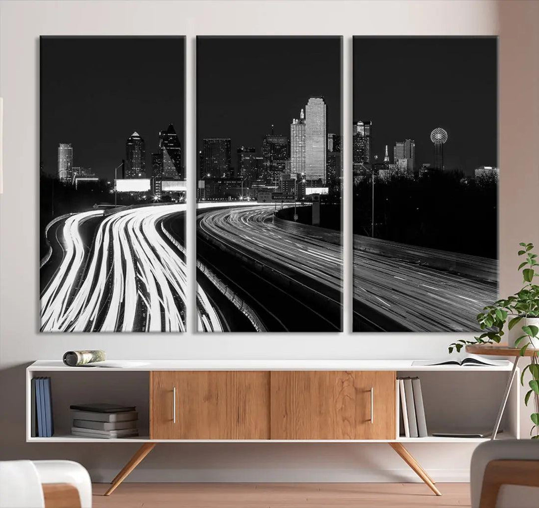 Black and White Dallas Skyline Canvas Wall Art Cityscape Print Framed