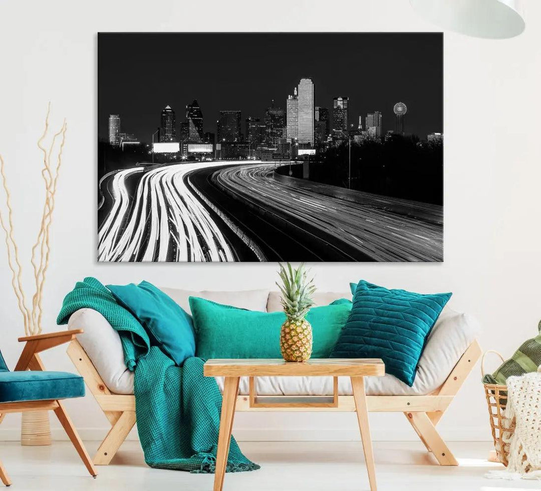 Black and White Dallas Skyline Canvas Wall Art Cityscape Print Framed